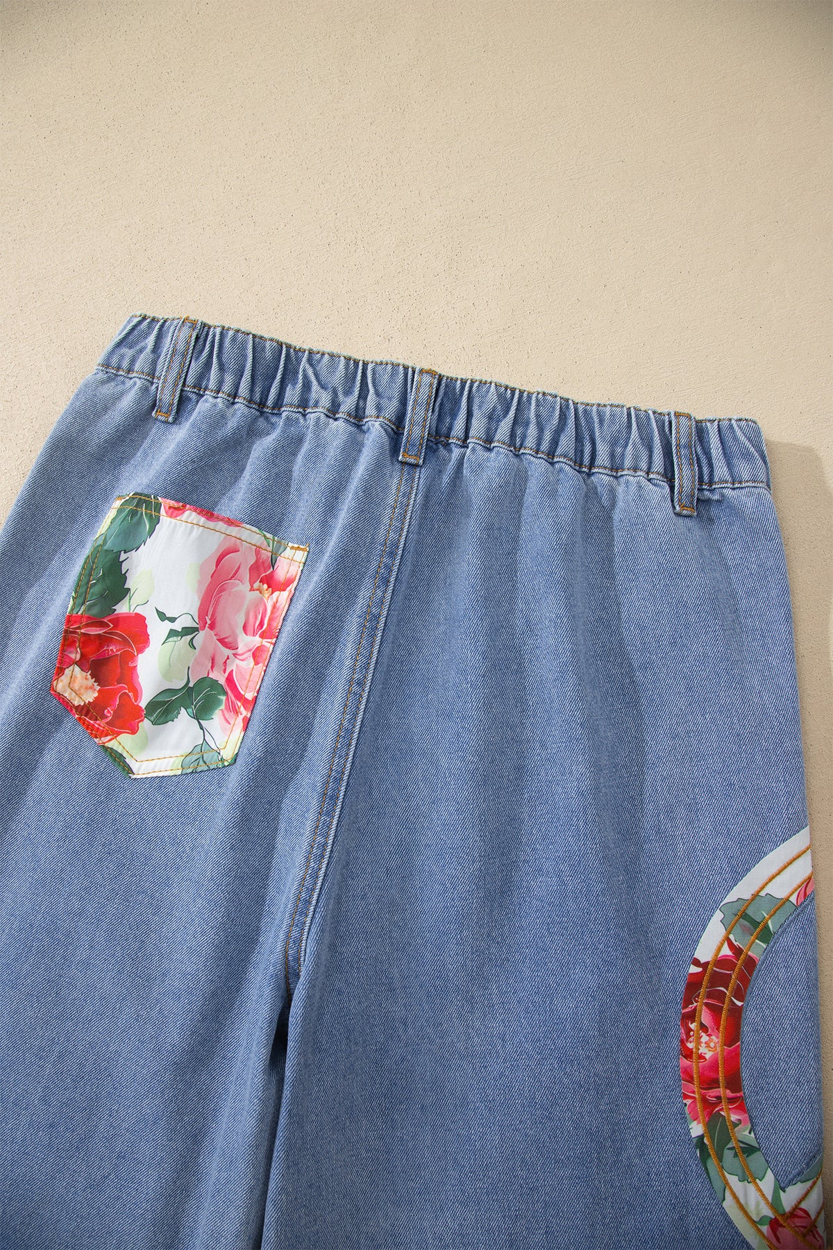 Myosotis Floral Peace Sign Embroidered Patch Wide Leg Jeans