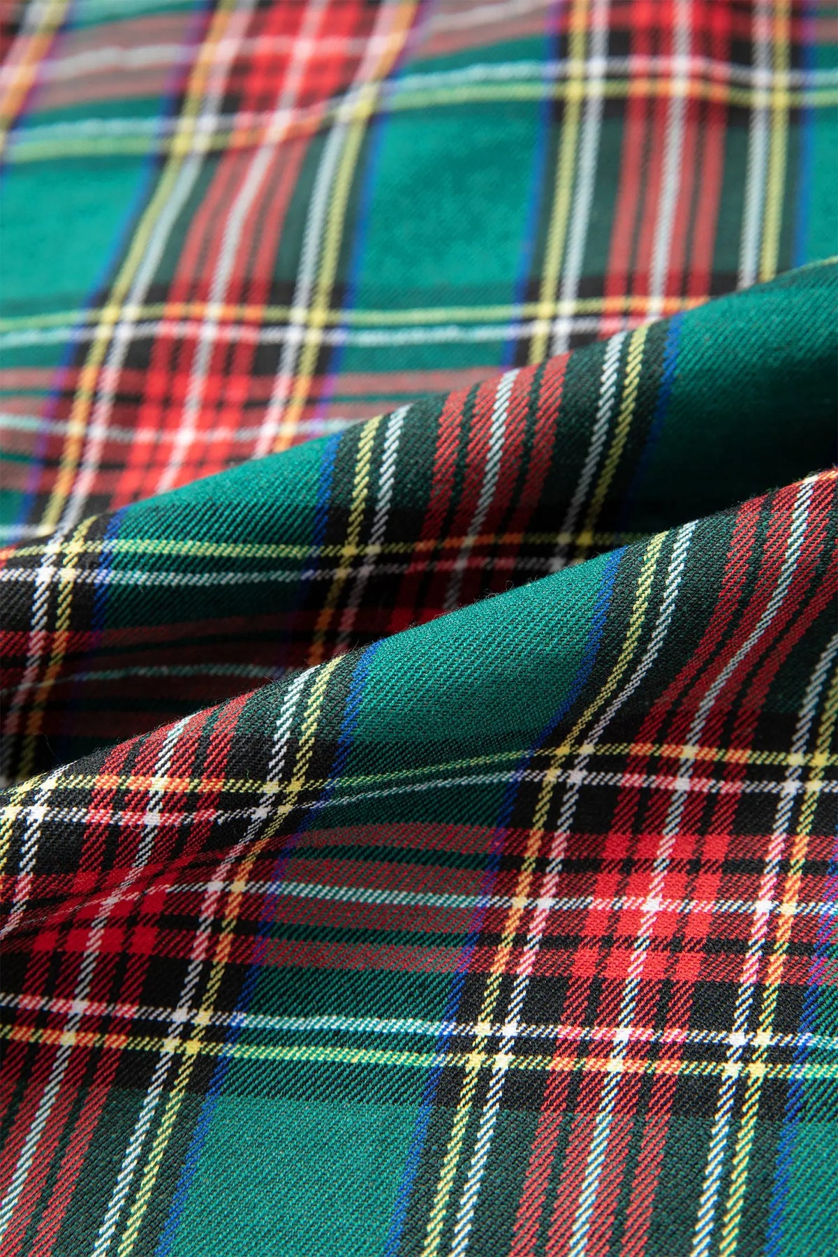 Green Plaid Velvet Trim Pockets Short Shift Dress