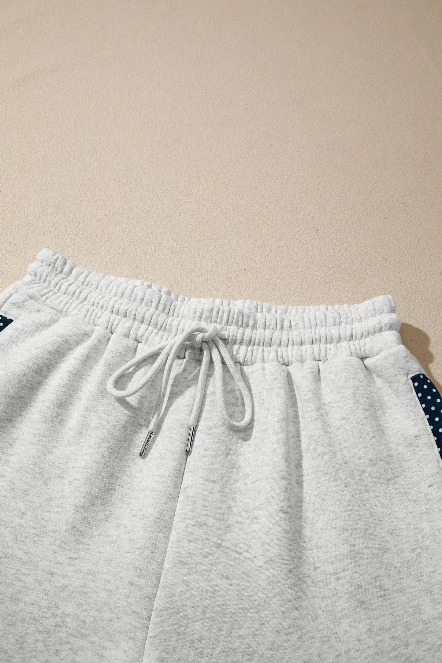 Light Grey Polka Dot Patchwork Mock Neck Pullover Casual Shorts Set
