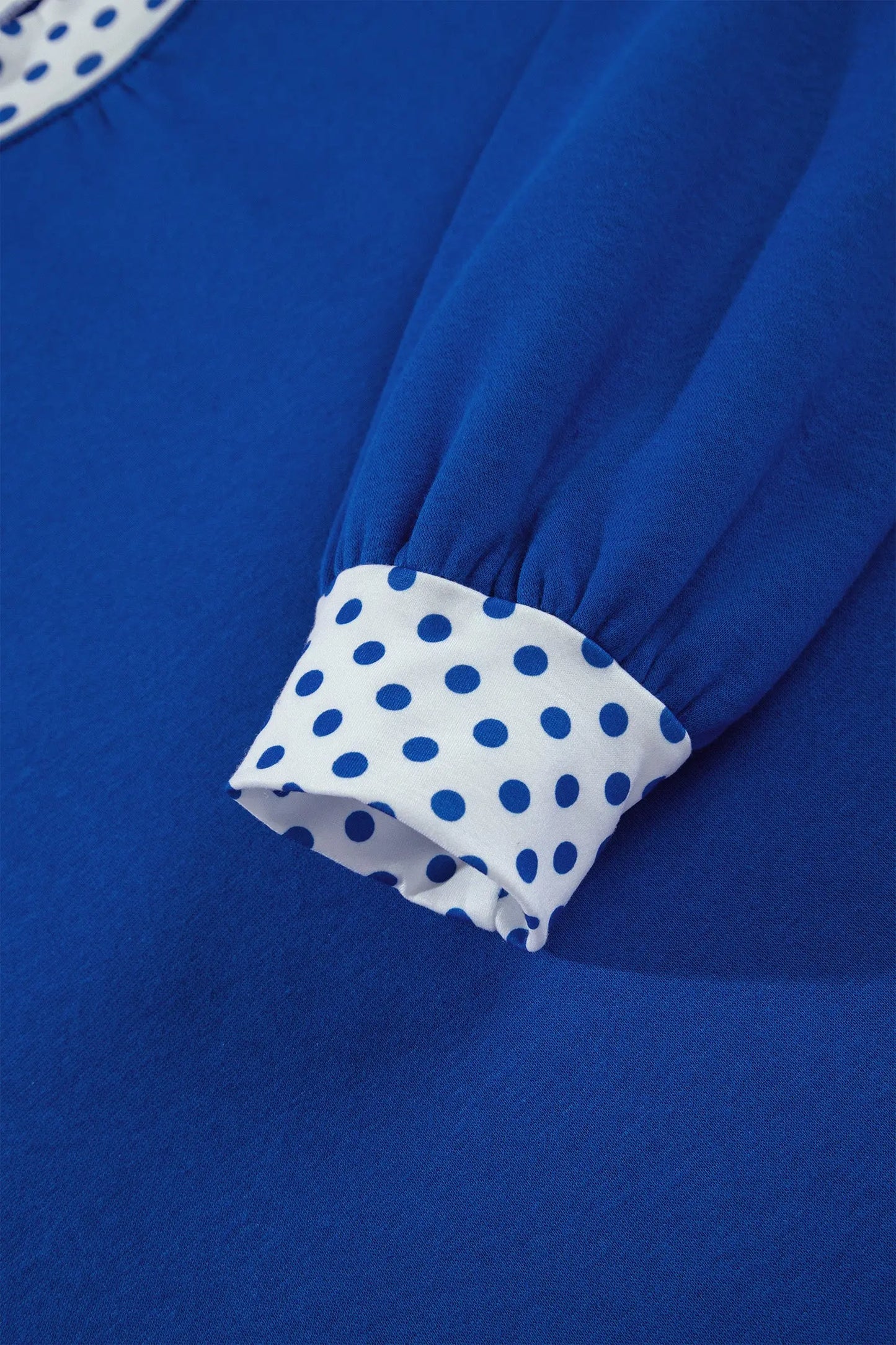 Dark Blue Polka Dot Trim Baggy Pullover 2pcs Short Set