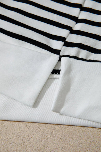 White Stripe Striped Colorblock V Neck Long Sleeve Shift Plus Size Blouse