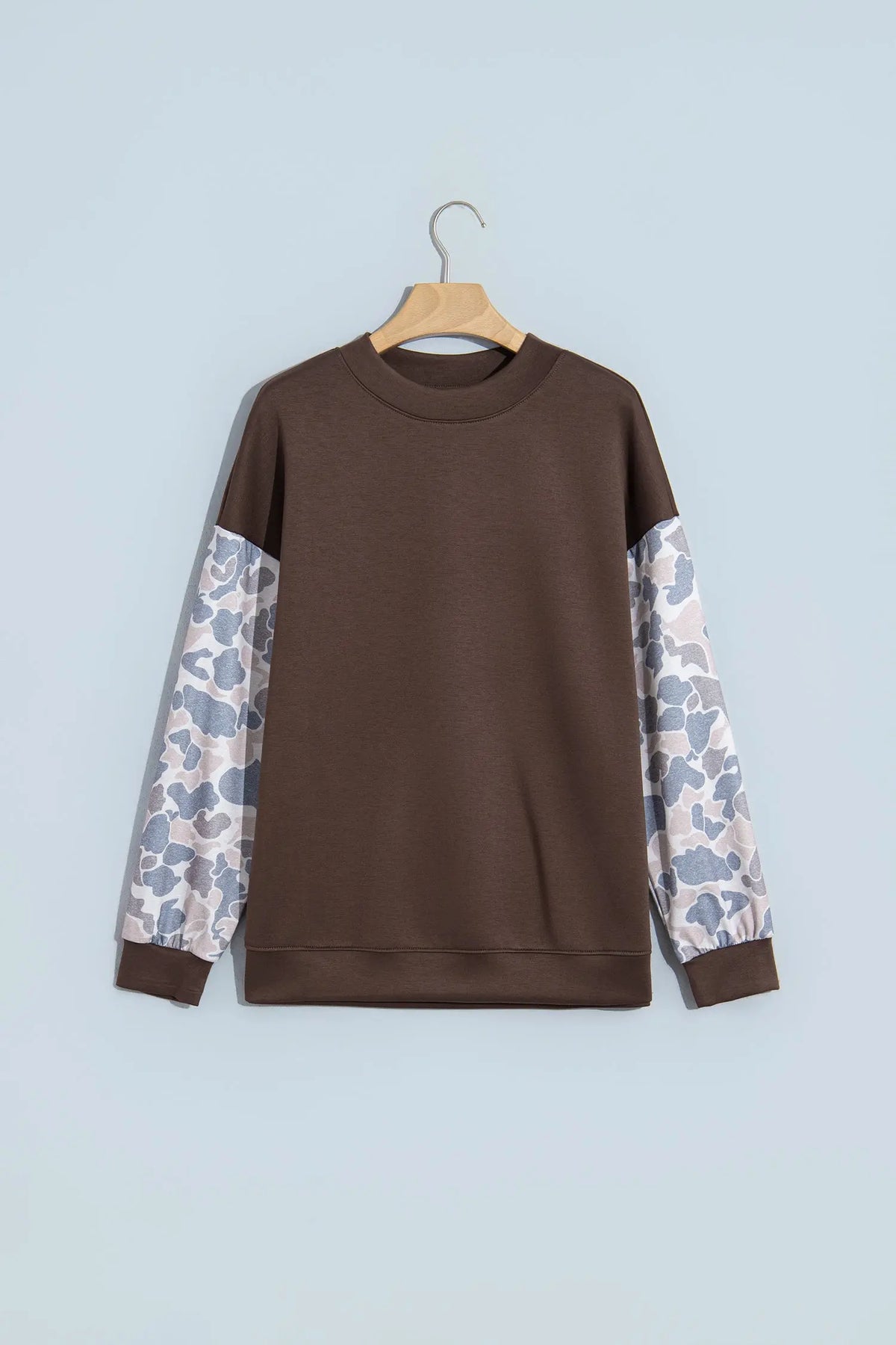 Beige Camouflage Sleeve Crewneck Baggy Pullover Sweatshirt