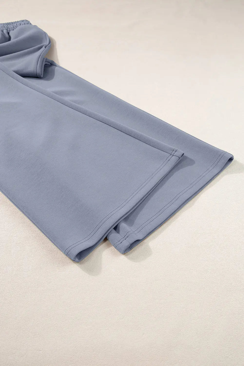 Dusk Blue Solid Color Cowl Neck Drawstring Pullover Wide Leg Athleisure Pants Set