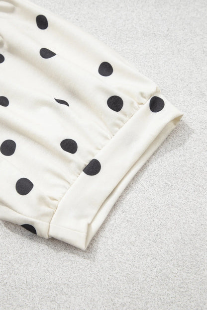 Black Polka Dot Half Sleeve Loose Top Elastic Waist Casual Pants Set