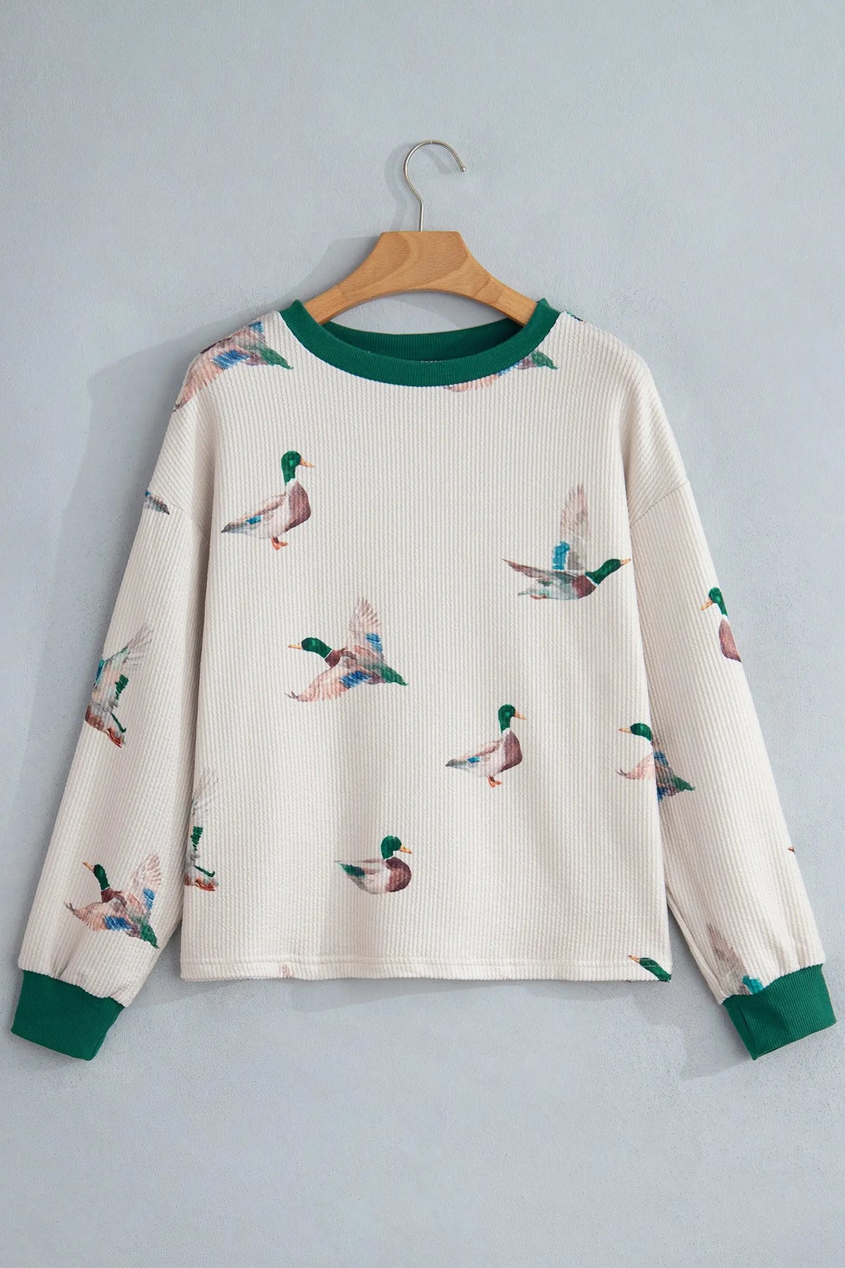 Beige Mallard Duck Print Plus Size Twisted Ribbed Top