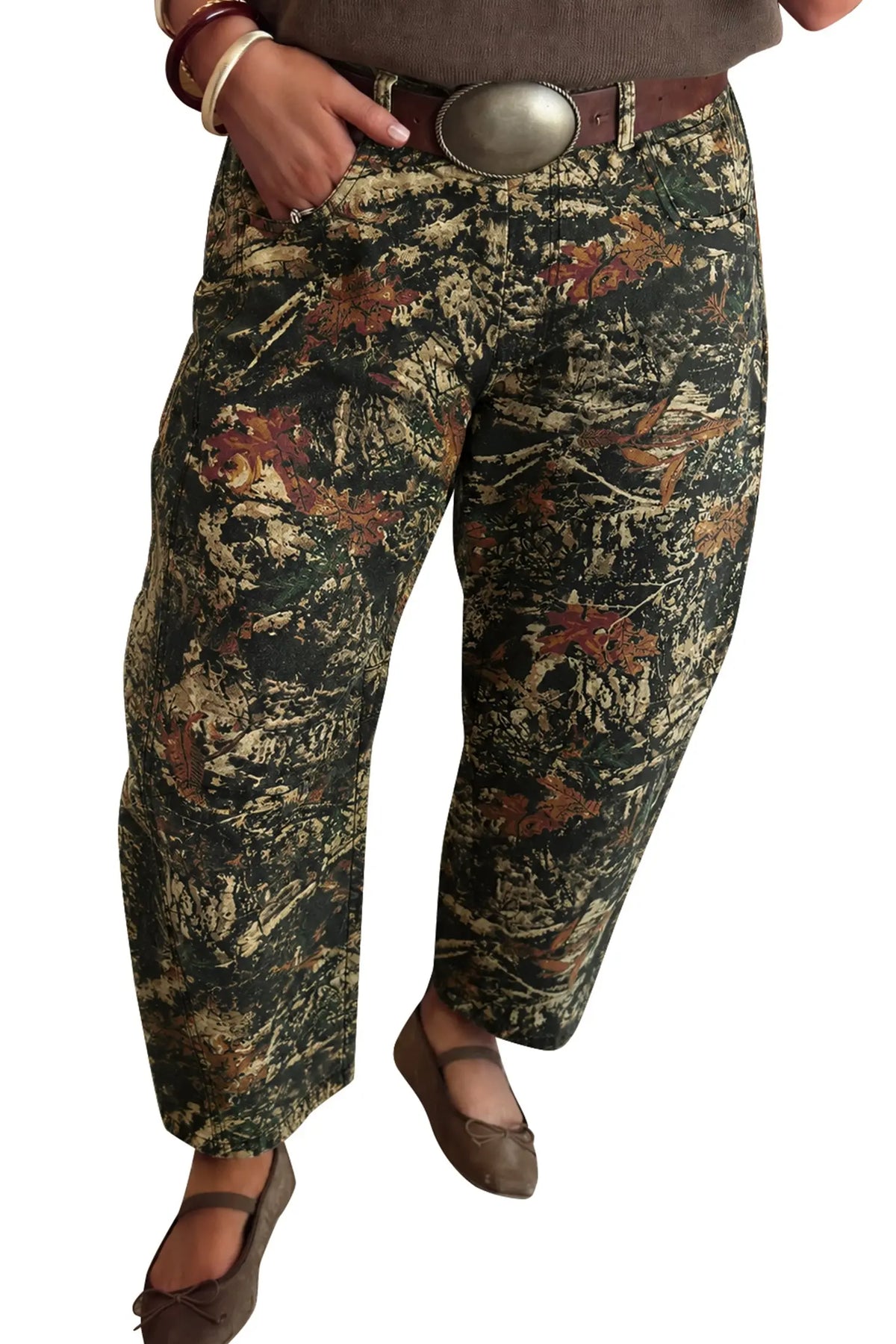 Multicolour Western Woodland Camouflage Straight Leg Shift Jeans