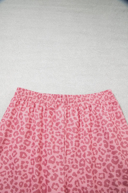 Apricot Leopard Print Varsity Striped Detail 3/4 Sleeve Top Shift Pant Set