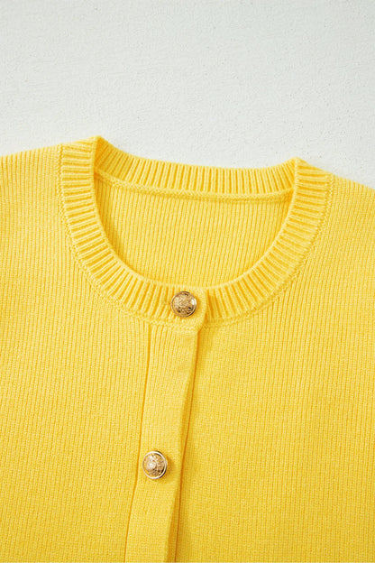 White Solid Color Sleeveless Knit Button Pocketed Sweater Nataliz