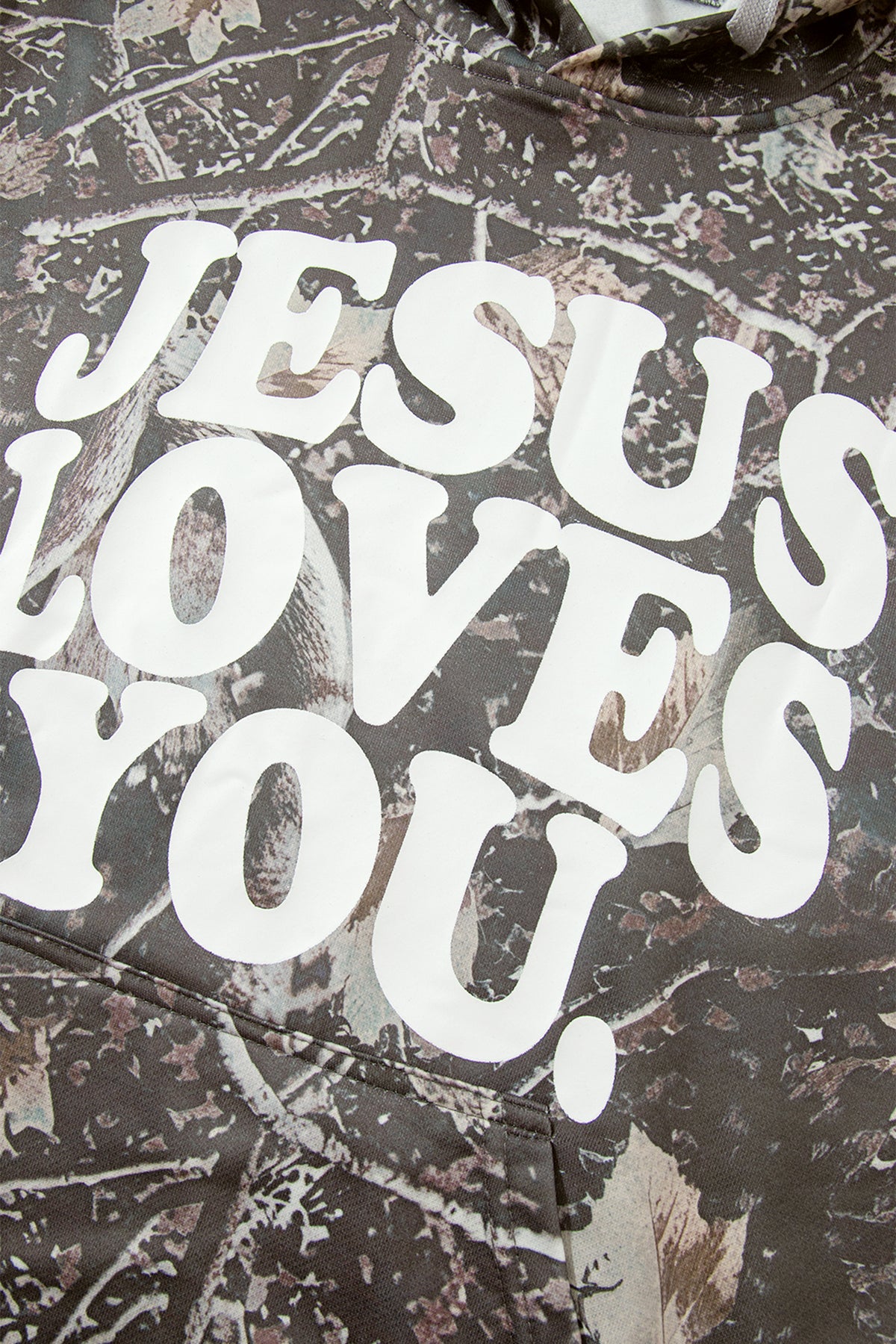 Multicolour Retro Camouflage Jesus Loves You Print Relaxed Hoodie