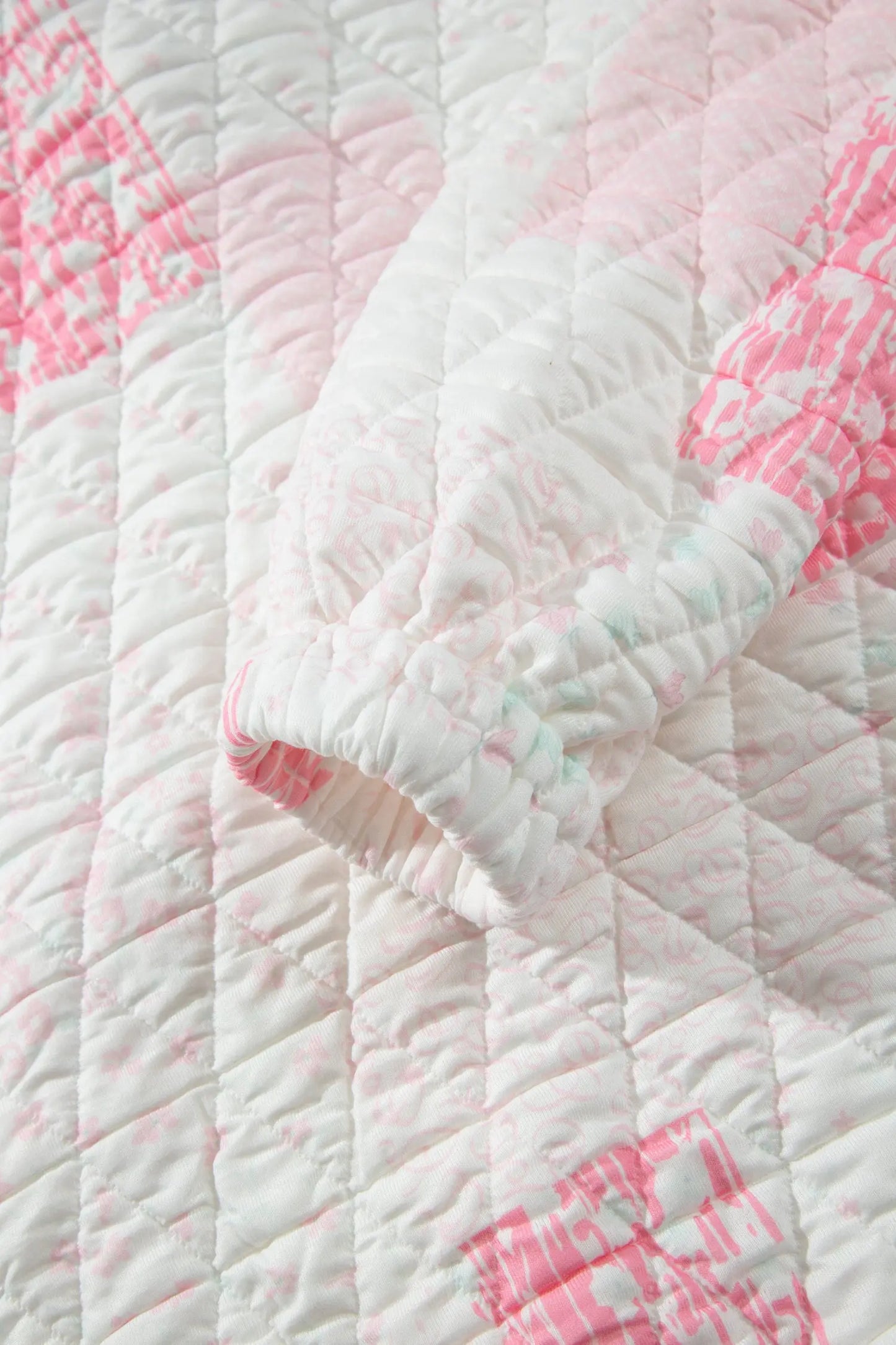 Pink Floral Quilted Half Button Pocketed Pullover Sweatshirt