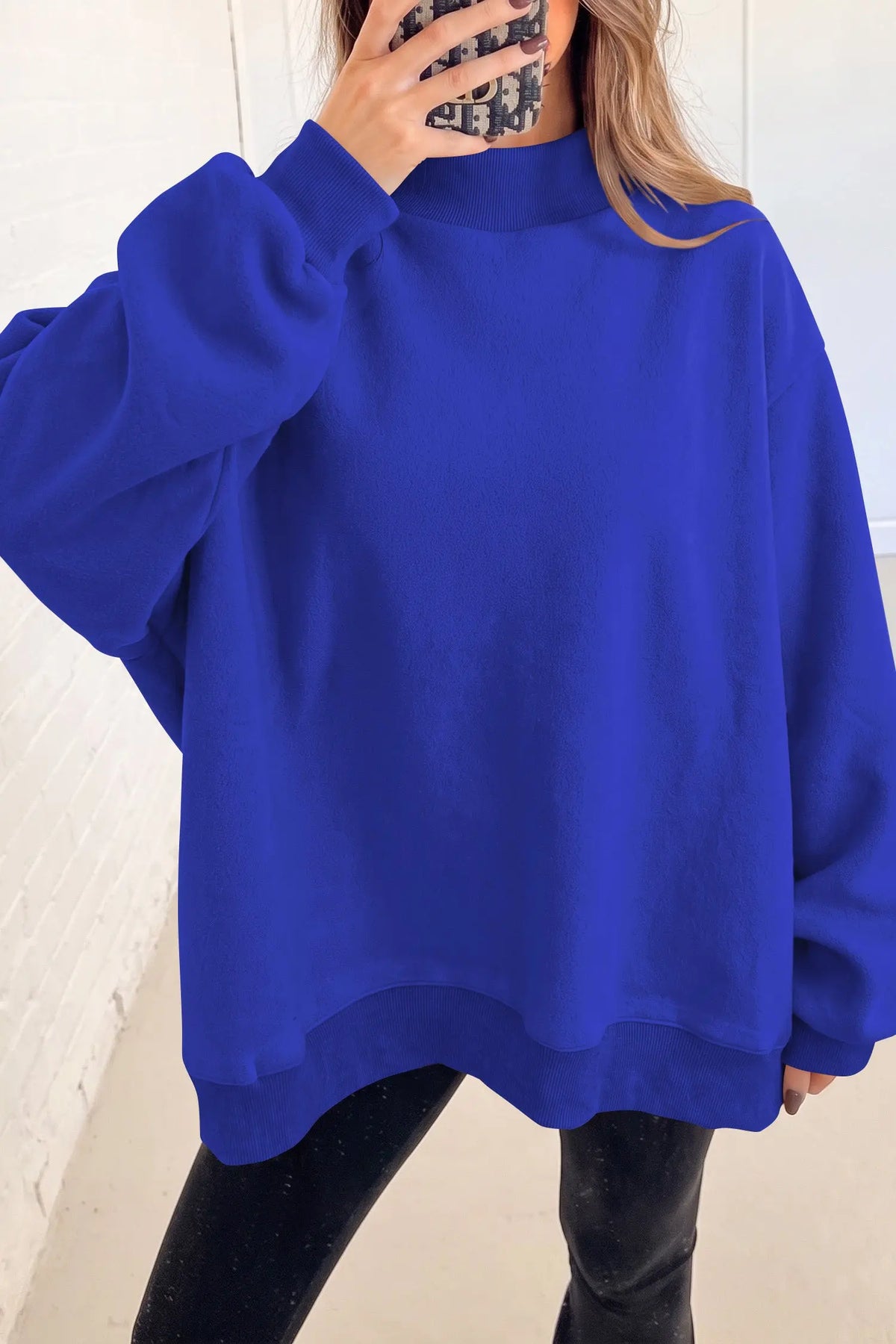 Bluing Oversize Drop Shoulder Reversible Mock Neck Sweatshirt