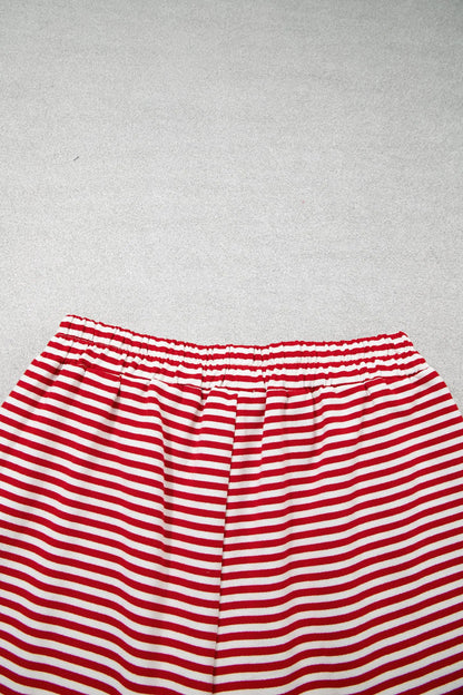 Red Stripe Oversize Mock Neck Sweatshirt and Shorts Set