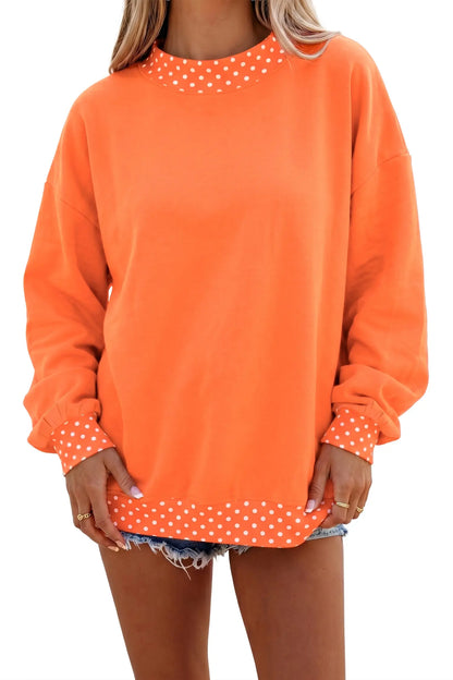 Pink Colorblock Polka Dot Contrast Trim Oversized Sweatshirt