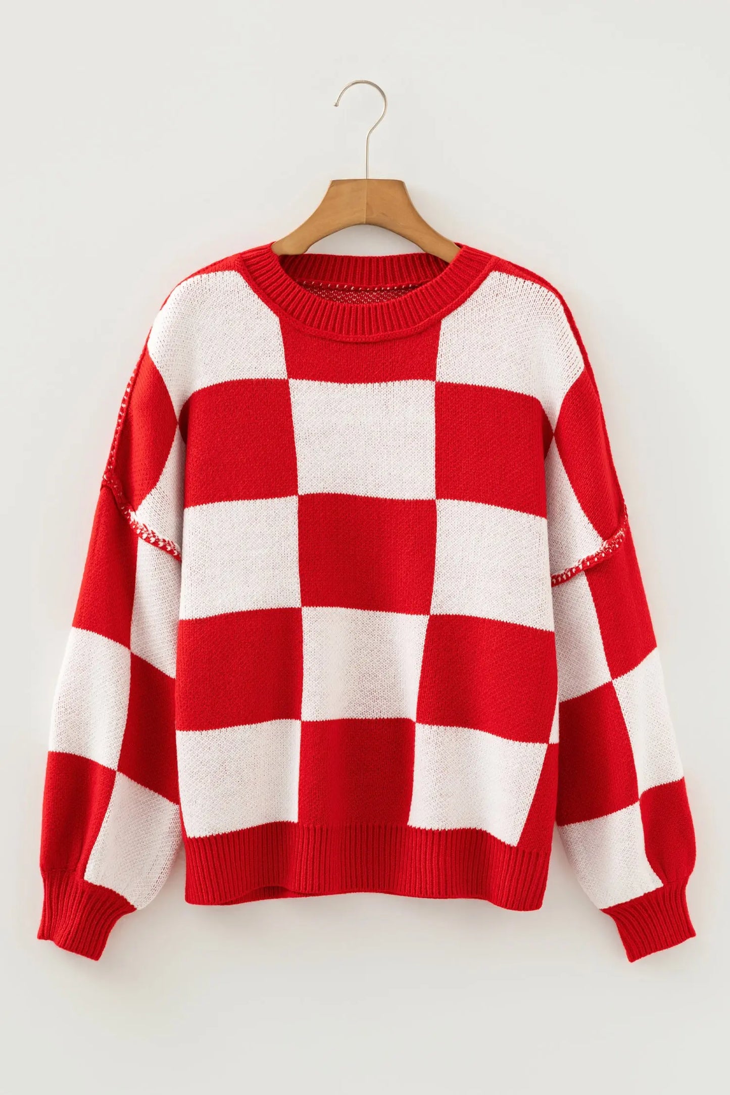 Black Checkered Bishop Sleeve Sweater