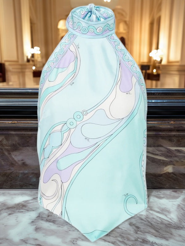 Swirl Print Halter Top and Handkerchief Hem Midi Skirt Set flat lay view · nz-bg-v1