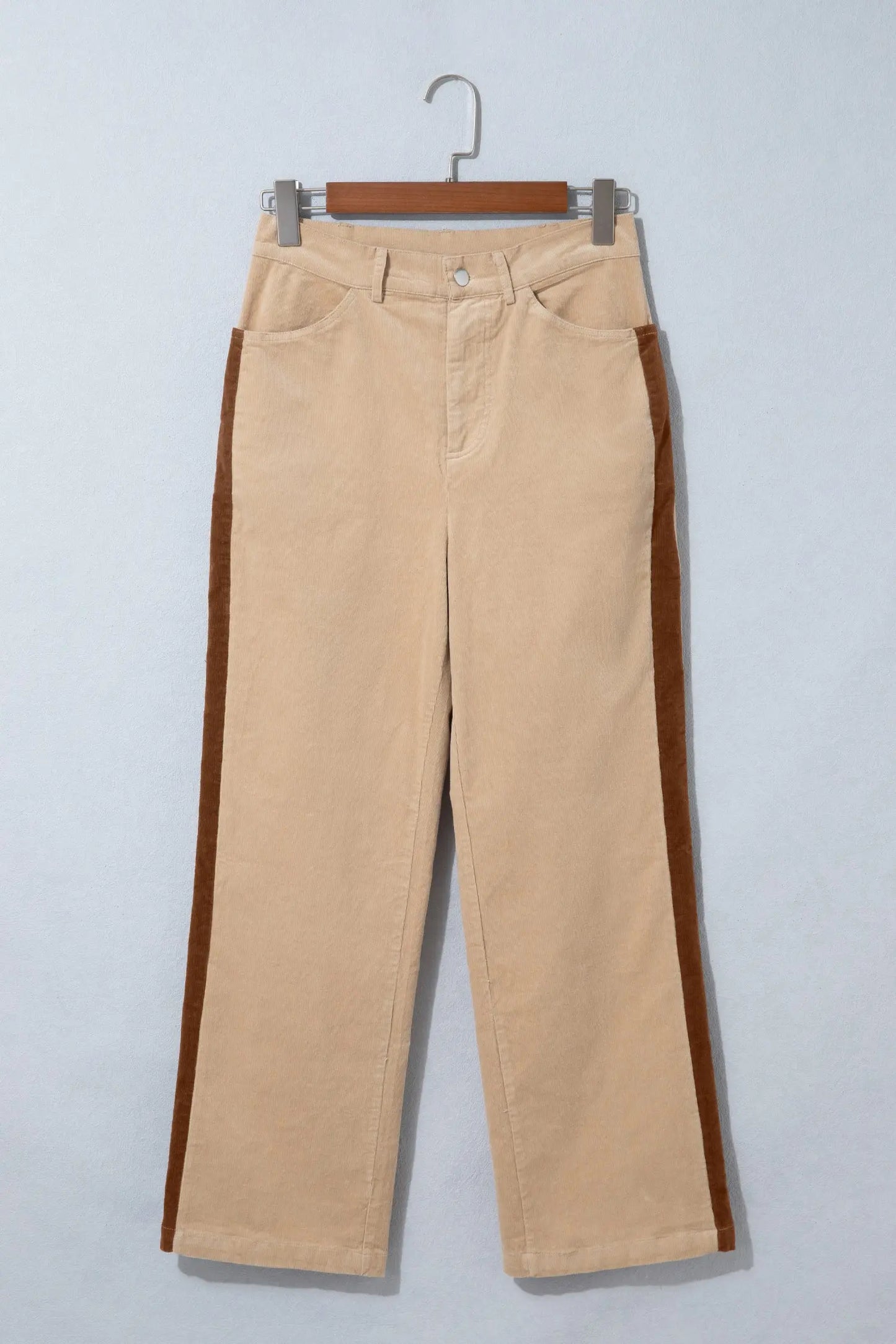 Smoke Gray Corduroy Side Panel Colorblock Straight Leg Pants