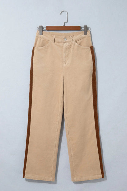 Smoke Gray Corduroy Side Panel Colorblock Straight Leg Pants