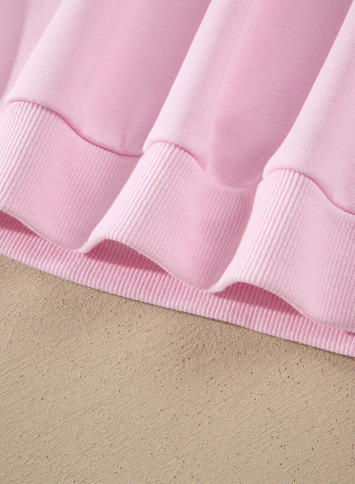 Pink Solid Color Raw Seam Lace Detail Loose Casual Sweatshirt detail view · nz-alt-v1