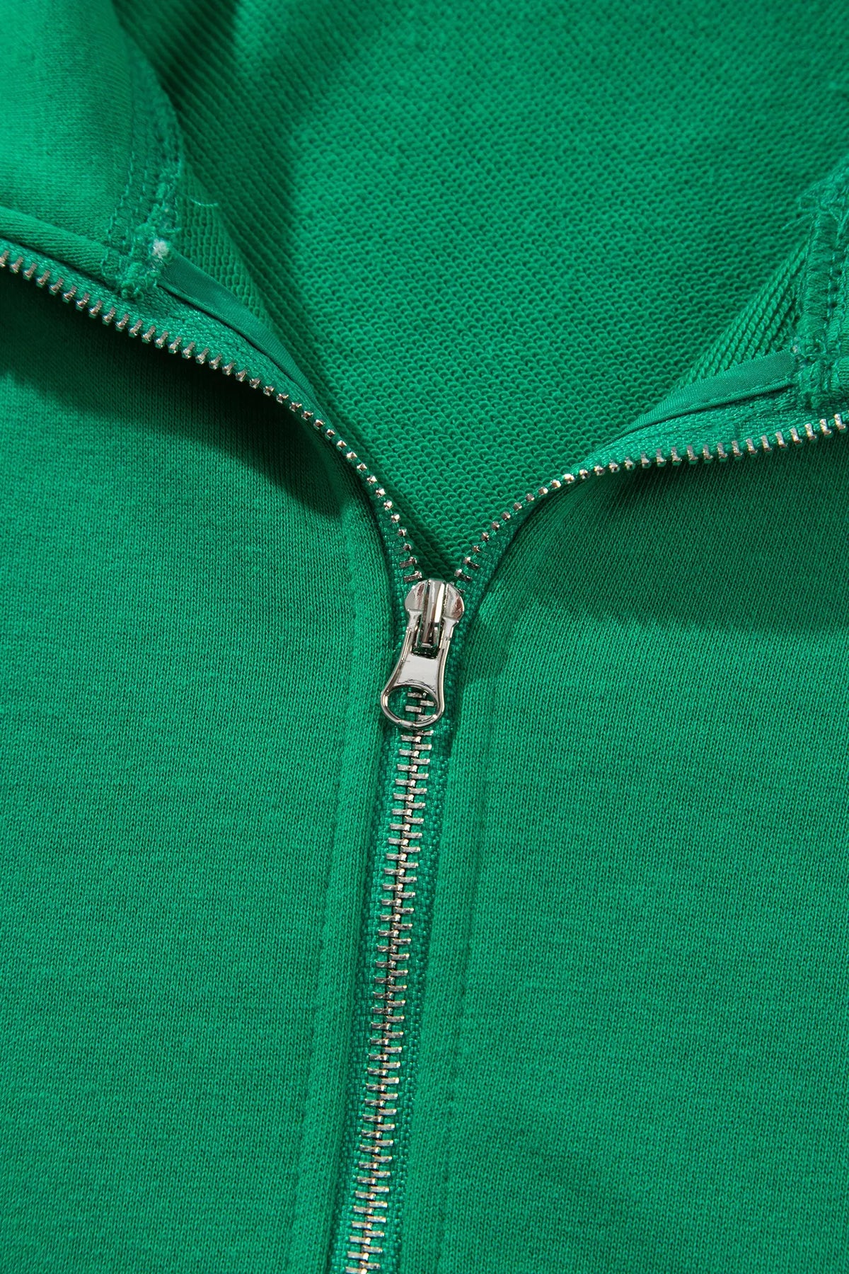 Bright Green Plaid Patchwork Half Zip Pullover Drawstring Short Set