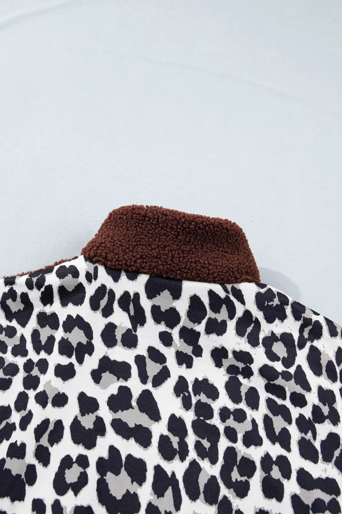 Coffee Leopard Patchwork Fleece Western Style Zip-up Collar Jacket