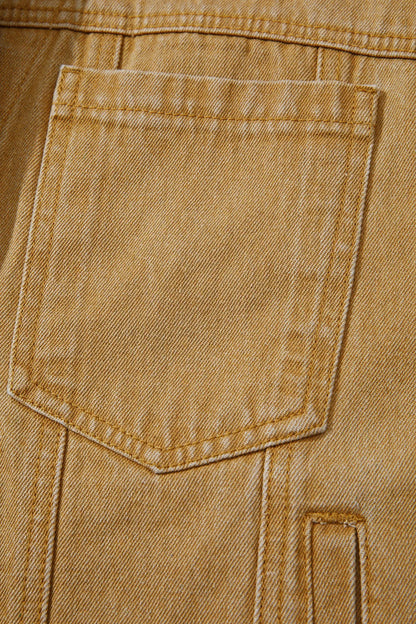 honey gold Metal Button Front Long Sleeve Collar Denim Jacket