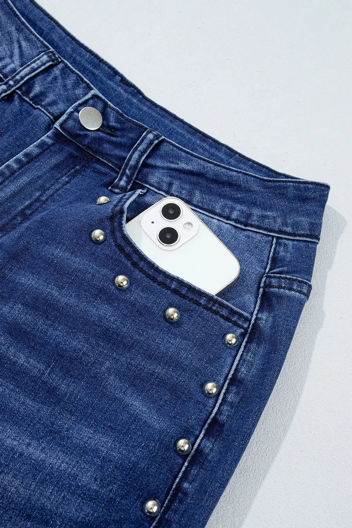 Black Studded Detail Straight Leg Casual Loose Jeans