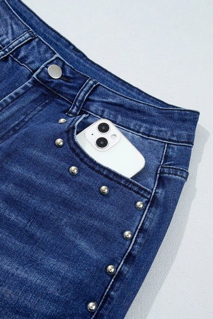 Black Studded Detail Straight Leg Casual Loose Jeans