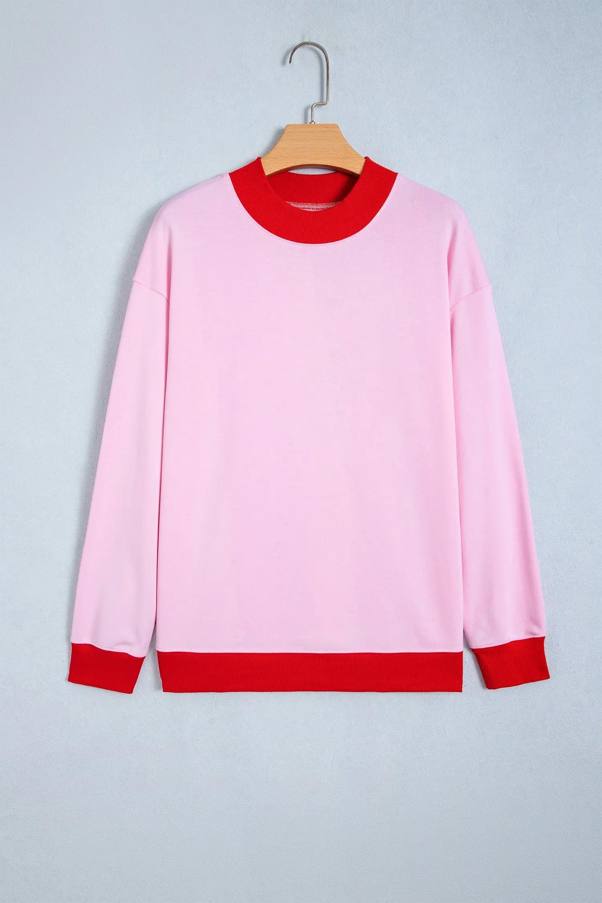 Coffee Colorblock Trim Crewneck Long Sleeve Pullover Sweatshirt