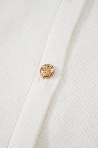 White Solid Color Sleeveless Knit Button Pocketed Sweater