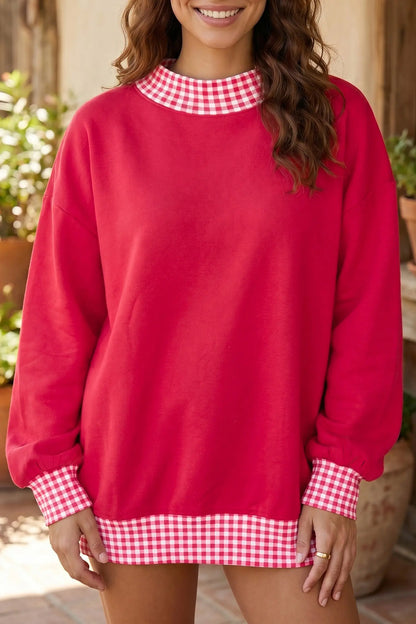 Pink Colorblock Polka Dot Contrast Trim Oversized Sweatshirt