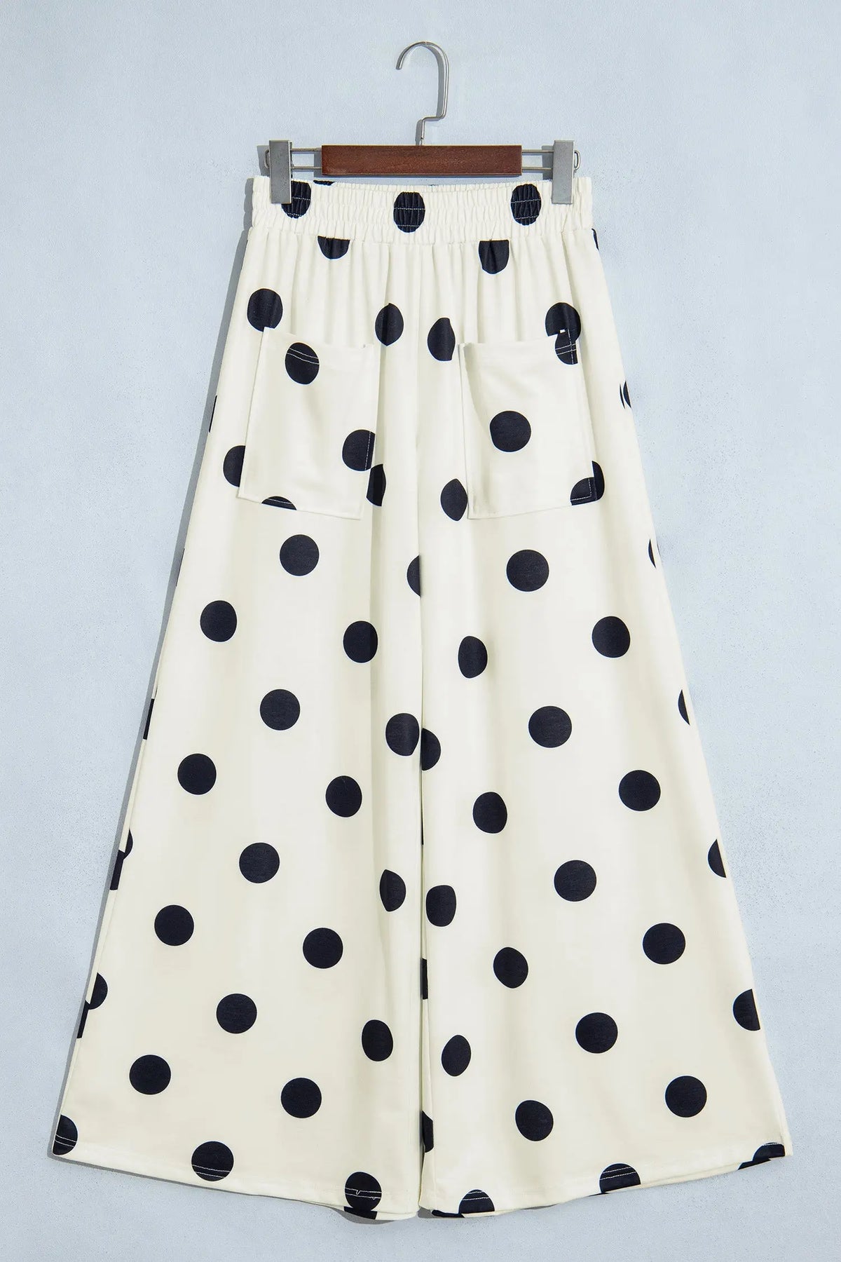 Brown Polka Dot Wide Leg Elastic Waist Casual Pants