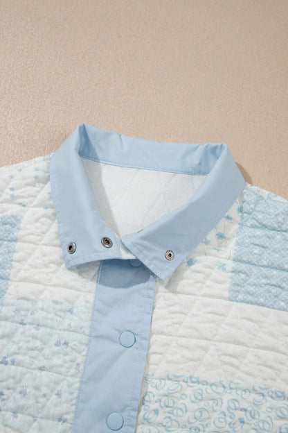 Pink Floral Quilted Half Button Pocketed Pullover Sweatshirt