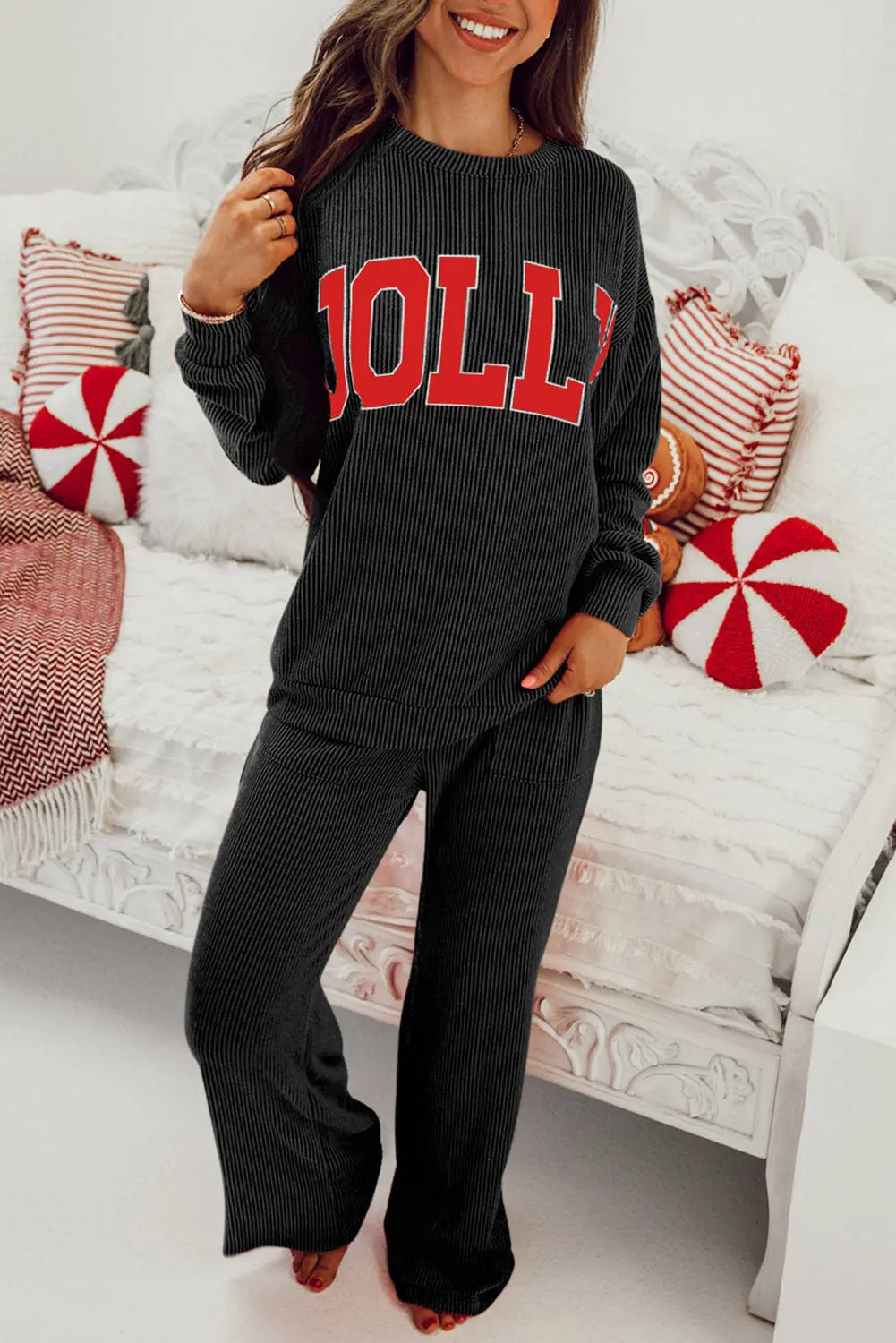MERRY Corded Long Sleeve Top and Pockets Pants Set