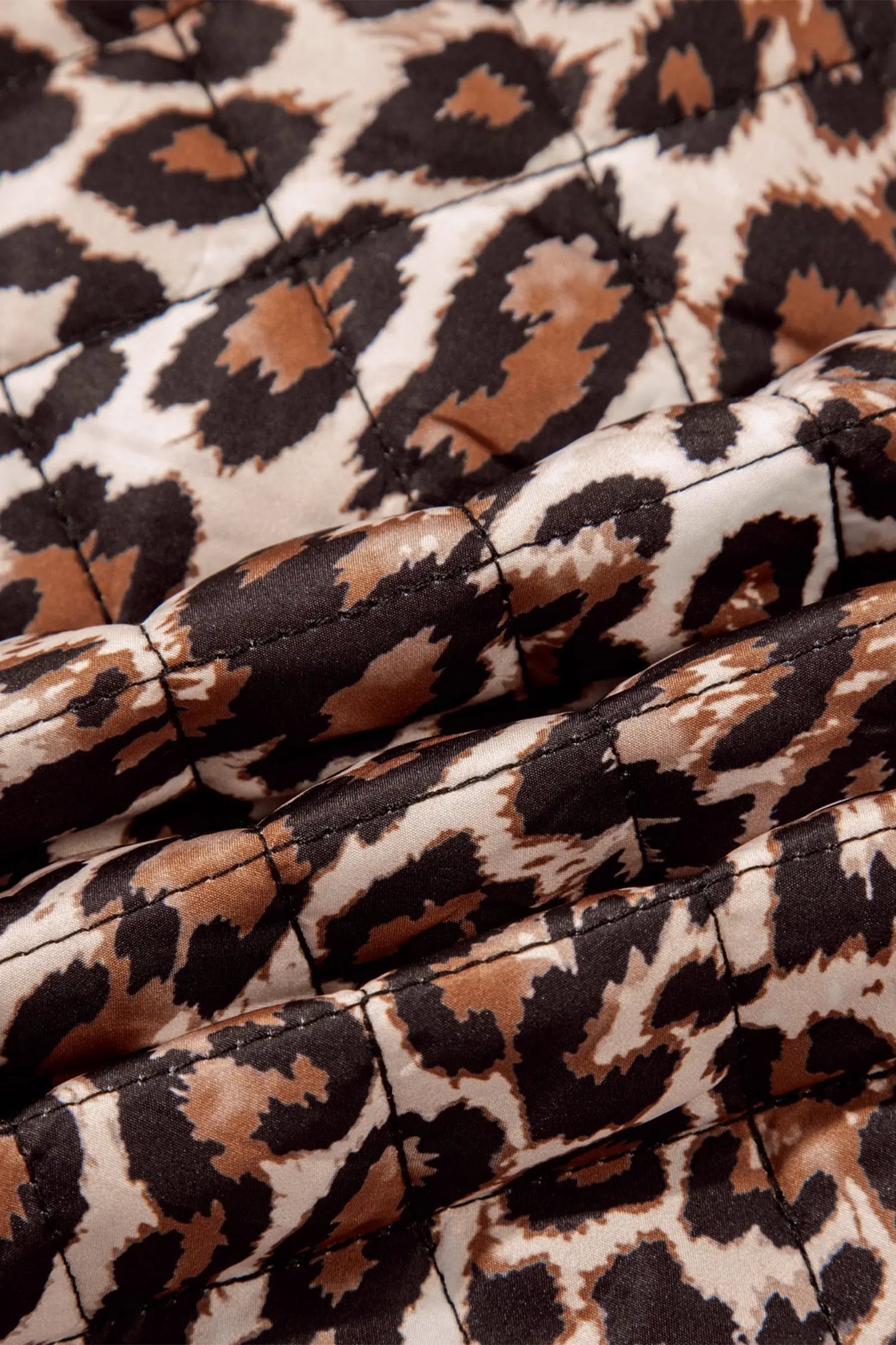 Brown Leopard Print Quilted Button Front Patch Pockets Jacket