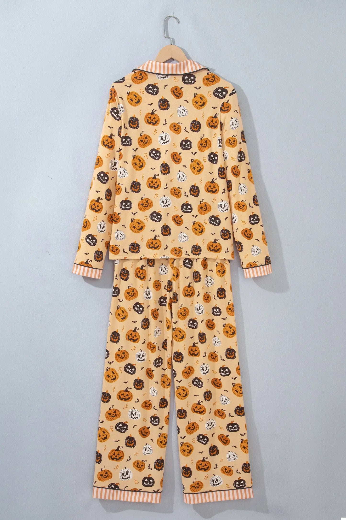 Orange Halloween Pumpkin Print Two Piece Long Sleeve Lounge Set