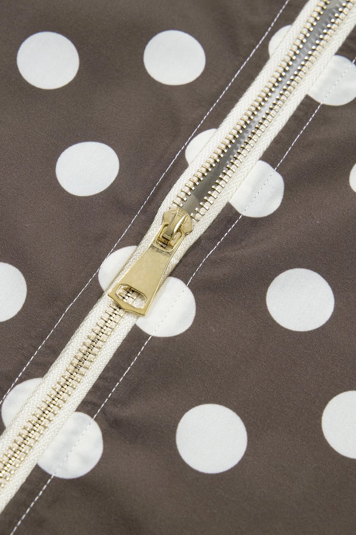 Brown Polka Dot Contrast Detail Zip-Up Long Sleeve Shacket