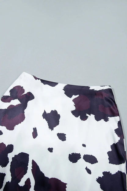 Brown Abstract Print Western Long Metal Zip-Up Waist Daily Wear Skirt