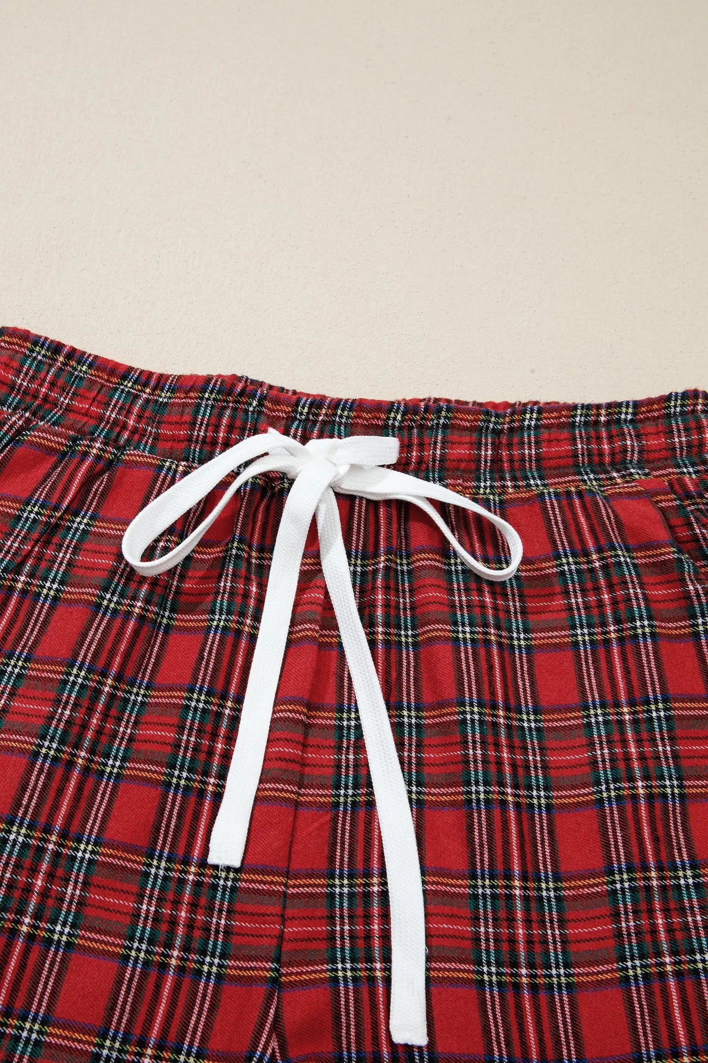 White Plaid Merry Slogan Embroidered Pocket Long Sleeve Shift Lounge Set