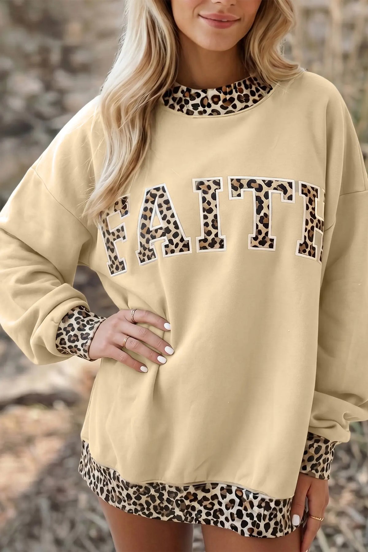 Polka Dot Trim High Neck GRACE Letter Graphic Baggy Sweatshirt