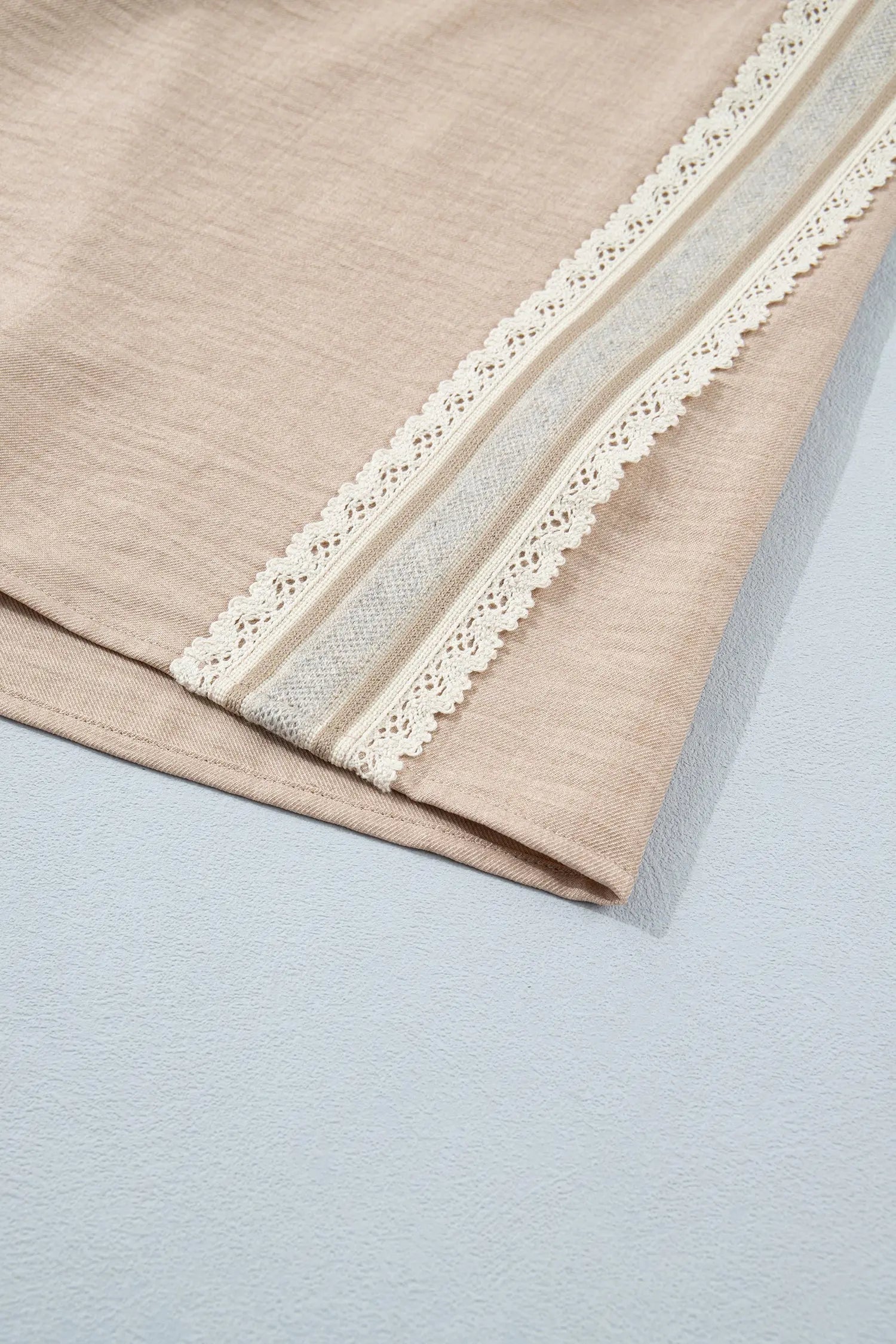 Parchment Crochet Lace Accent Pullover Rolled Short Sleeve Blouse Nataliz
