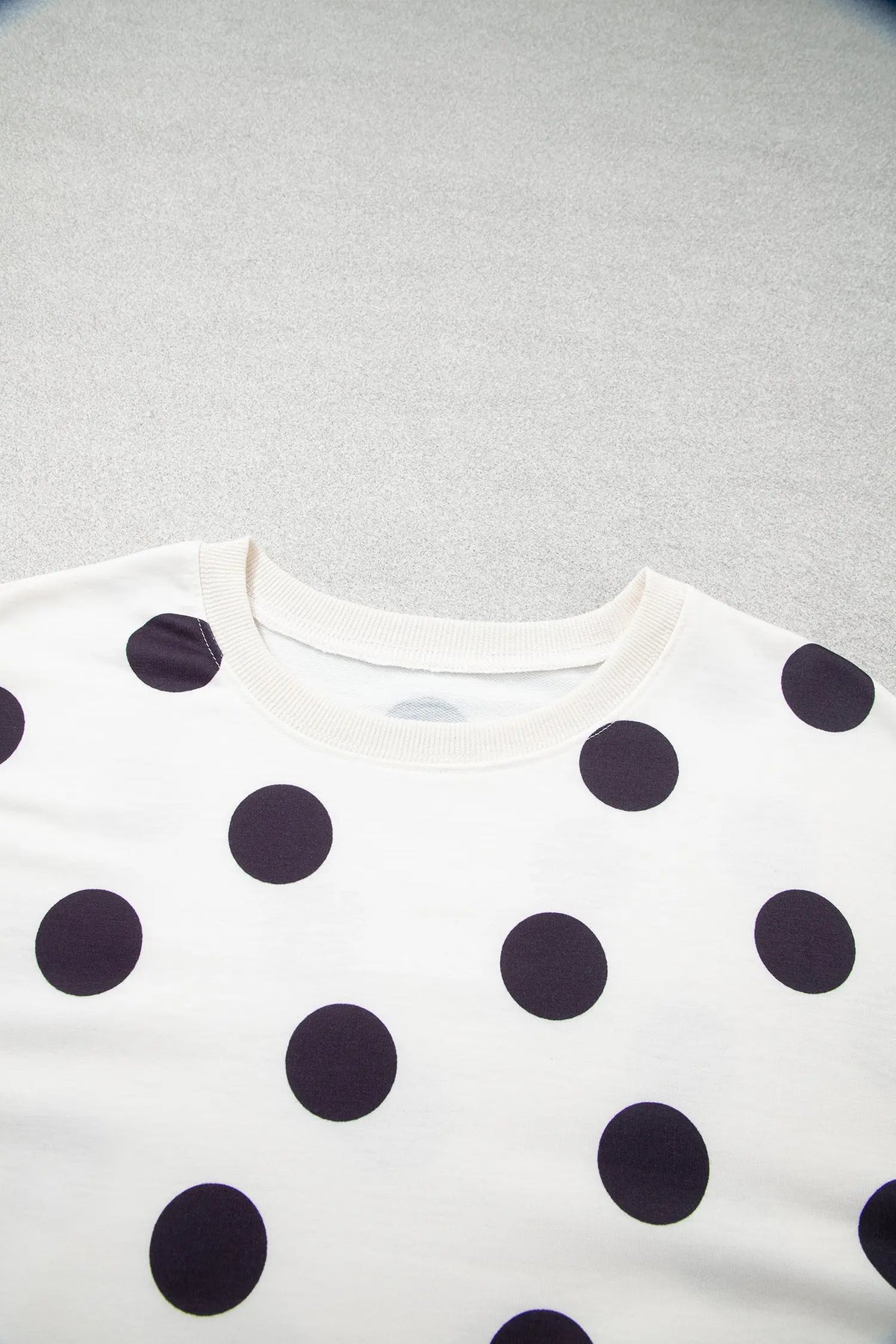 Casual Polka Dot Round Neck Pullover Sweatshirt