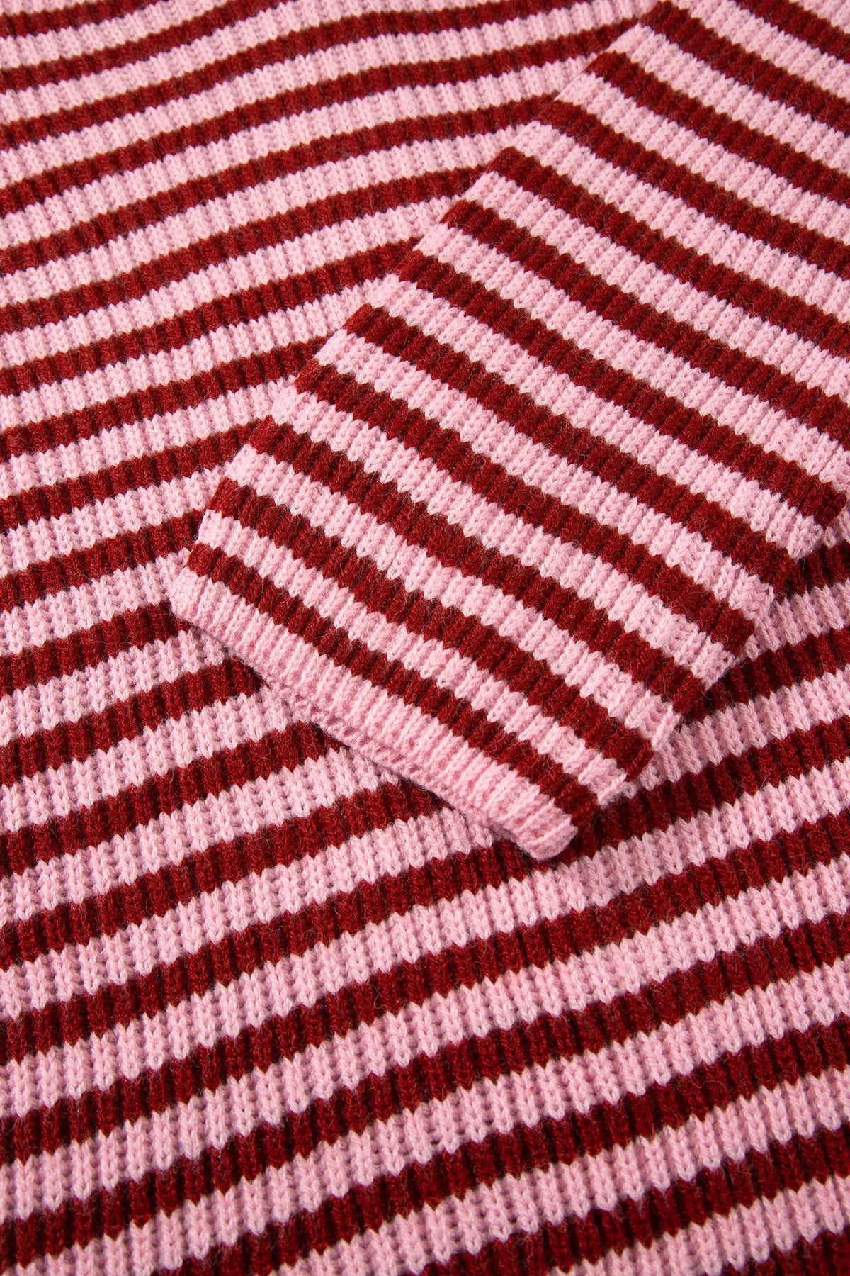 Red Stripe Striped High Neck Zip-up Sweater Long Sleeve Casual Fit Drop Shoulder Open Front Cardigan