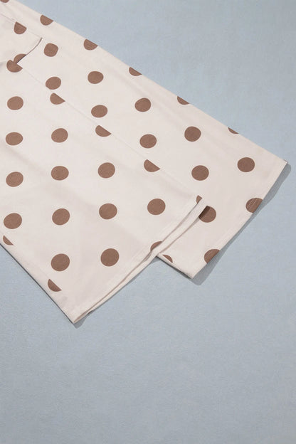 Brown Polka Dot Wide Leg Elastic Waist Casual Pants