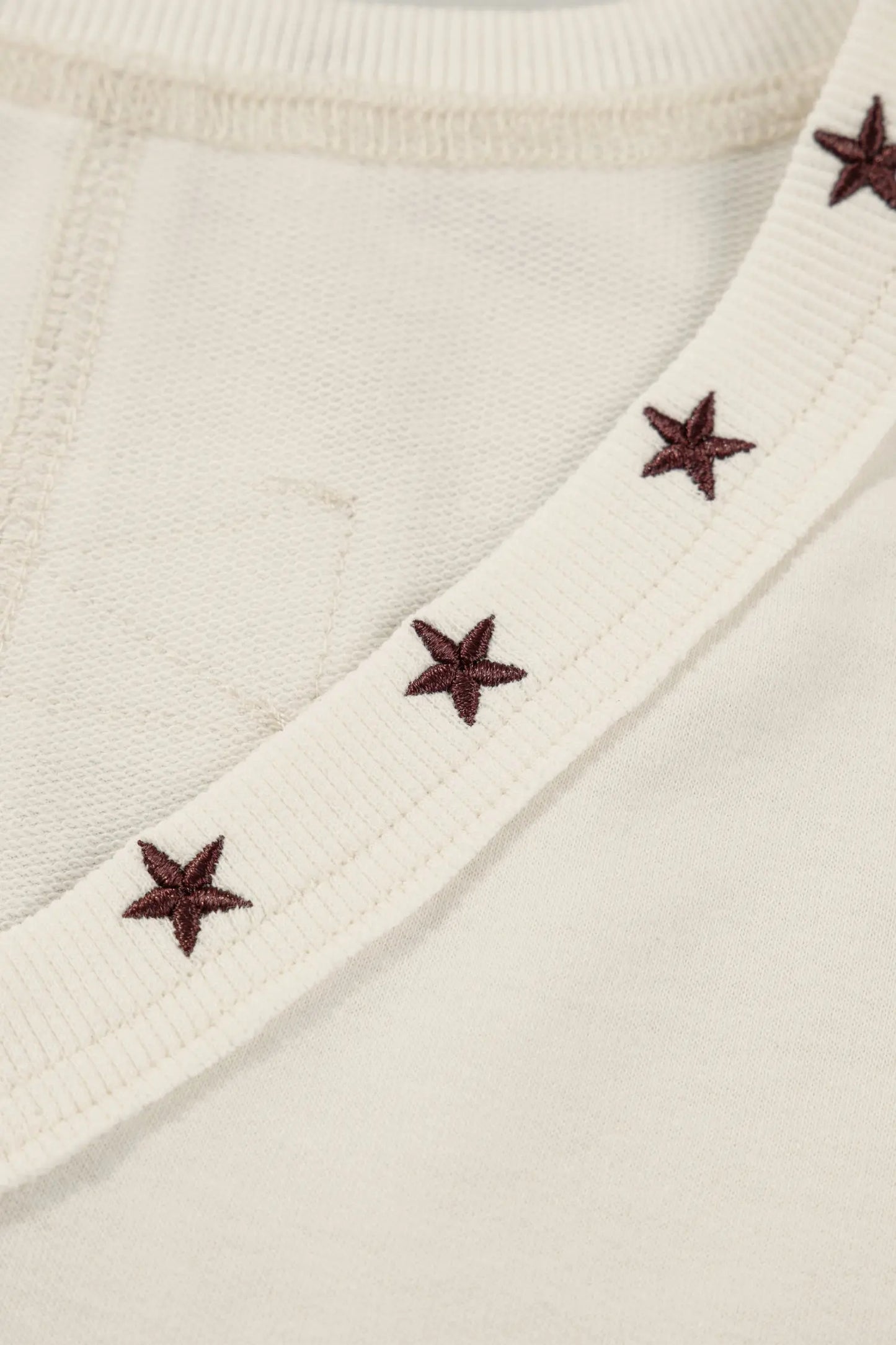 White Horseshoe Embroidered Star Trim V Neck Loose Tank Top