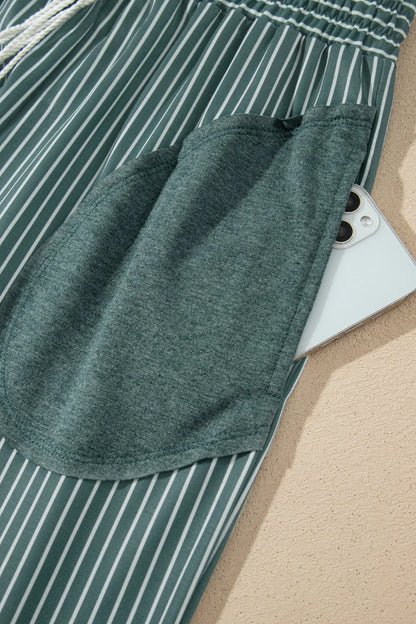 Green Bay Raw Seam Patchwork Long Sleeve Top Pocket Casual Pants 2pcs Set