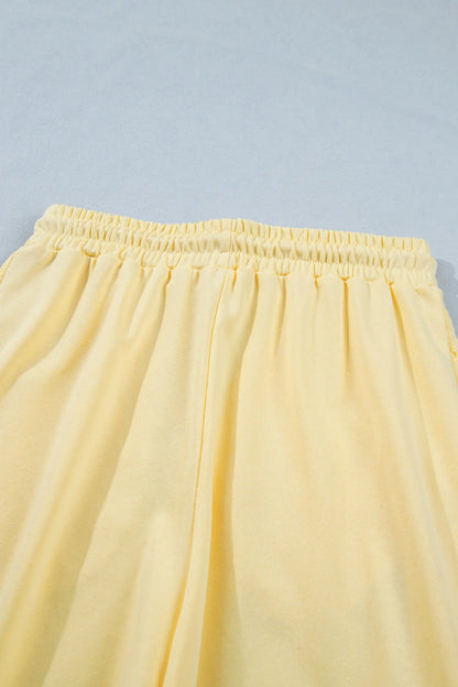 Yellow Cream Lace Patchwork Half Sleeve Top Elastic Waist Pants Two Piece Set Nataliz