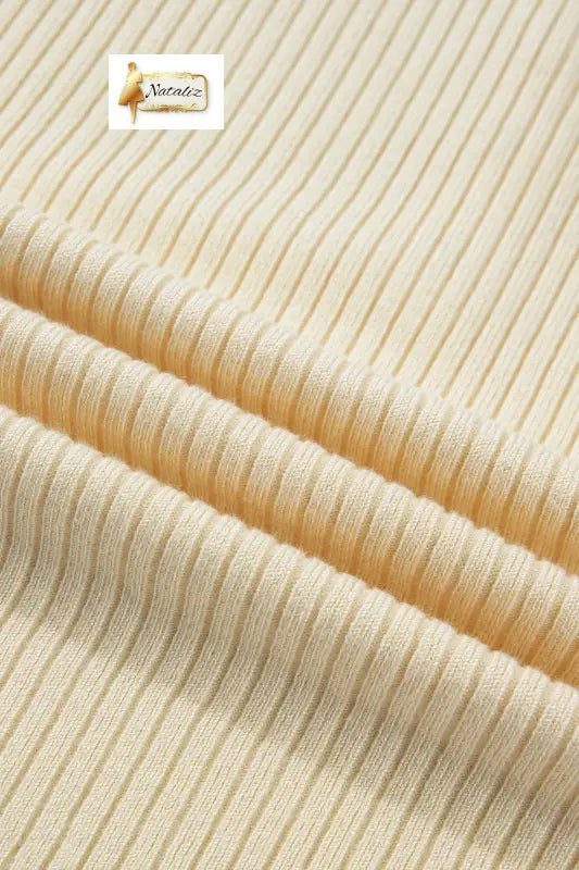Apricot V Neck Ribbed Knit Striped Trim Short Sleeve Sweater Nataliz