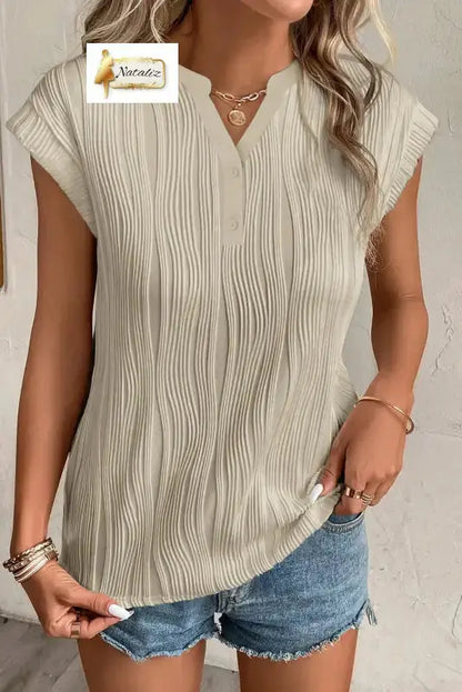 Apricot Wavy Textured Button V Neck Tee Dear-Lover Dropshipping