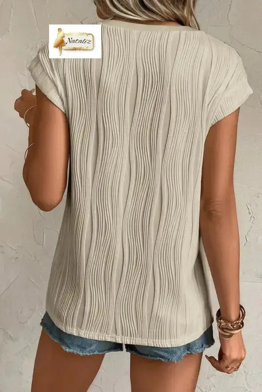 Apricot Wavy Textured Button V Neck Tee Dear-Lover Dropshipping
