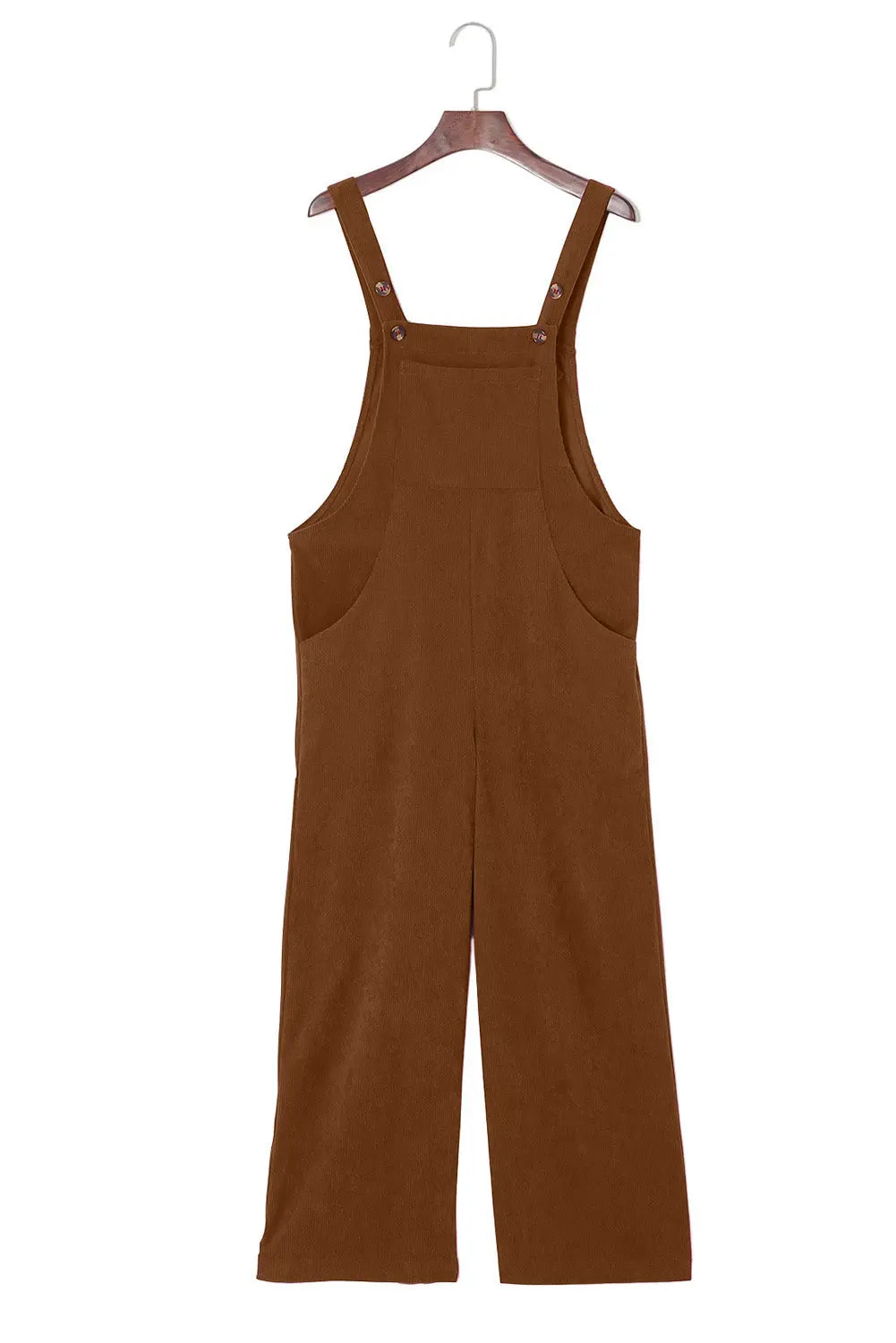 Brown Solid Color Corduroy Wide Leg Bib Overalls